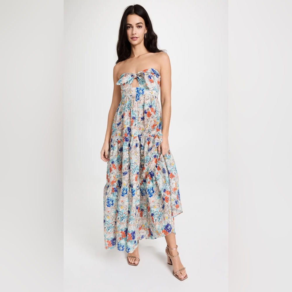 Zimmermann - Clover Tie Front Midi Dress Topaz Peony Floral US 8 / AU 2 / Medium - Picture 8 of 16